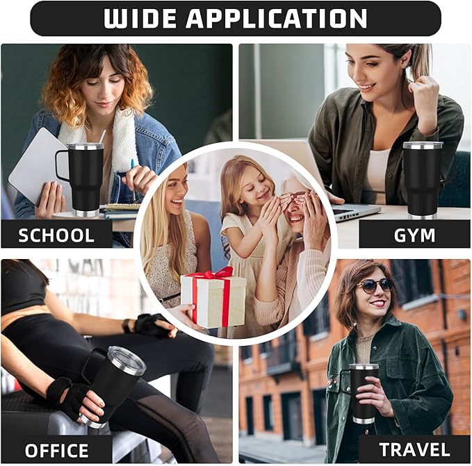 20 oz Tumbler with Handle Stainless Steel Insulated Coffee Tumbler with Lid and Straw Double Wall Vacuum Insulated Coffee Mug Leak Proof Travel Mug Tumbler for Hot and Cold Drink (Black,6pack)