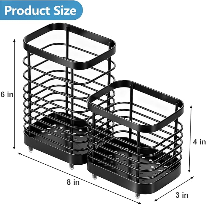 Utensil Holder, Stainless Steel Utensil Drying Rack for Kitchen Counter, Silverware Cutlery Flatware Holder Forks, Knives, Spoons, Chopsticks Organizer (Black)