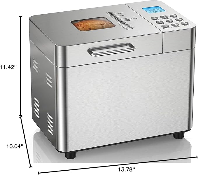 2LB Bread Maker Machine, OSIPOTO 17 in 1 Automatic Stainless Steel Bread Machine, Non-stick, Beginner-Friendly Controls, 15 Hour Timer, Easy to Clean Low Noise, High Success Rate for Homemade Bread