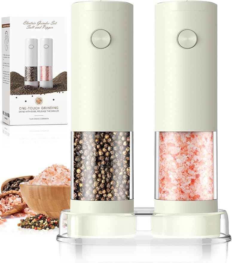 Salt and Pepper Grinder Set Electric Adjustable Coarseness Salt Pepper Grinder Shakers House Warming Gifts Automatic Battery Pepper Mill Shakers Gifts for Women Wedding Registry Must Haves