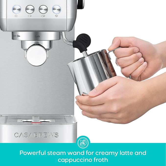 CASABREWS 3700 Essential Espresso Machine 20 Bar, Stainless Steel Cappuccino & Latte Coffee Maker with Steam Frother for Home, 43.9oz Water Tank, Silver