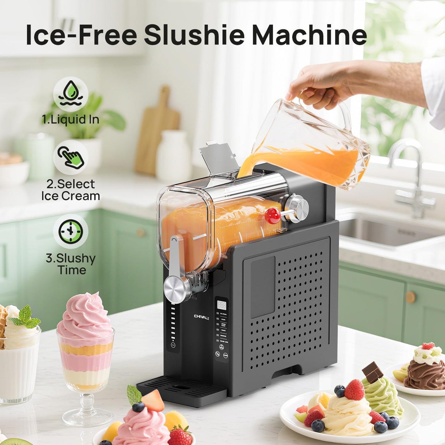 Slushie Machine No Ice Needed, Slushy Machine for Home, CHIVALZ Frozen Drink Maker with 6 Preset Programs for Margaritas, Frappés, Milk Shake and More, LED Display, Auto Clean, Black, 1 Pack+6 Modes