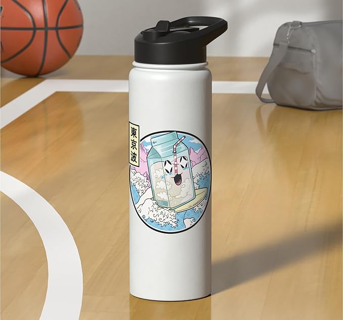 Surfing Milk Carton In Japanese Waves Vaporwave Kawaii Anime Stainless Steel Insulated Water Bottle