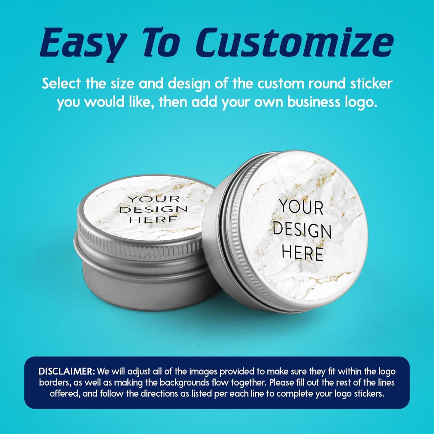 100 Custom Vinyl Stickers - Upload Your own Image, Text, Design, Logo - Personalized Logo Labels for Handmade, Packaging, Bottle, Jars, Candle, Brand Stickers (Gold Marble, 4x4)