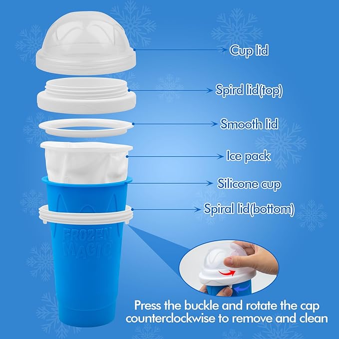 3PCS Slushie Maker Cup, Quick Frozen Magic Cups for Homemade Milk Shake Ice Cream Maker, Double Layer Squeeze Slushy Maker Cup, Birthday Gifts for Mom Dad , Kids,Friends,Family (Pink+Bule+Green)