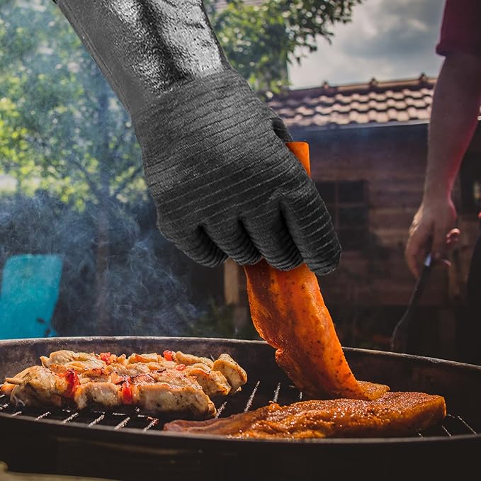 GEEKHOM 18-Inch Heat Resistant BBQ Gloves 932°F Waterproof Long Sleeve Cooking Gloves, Non-Slip Silicone Grip Grill Gloves for Grilling, Smoker, Oven, and Kitchen Use