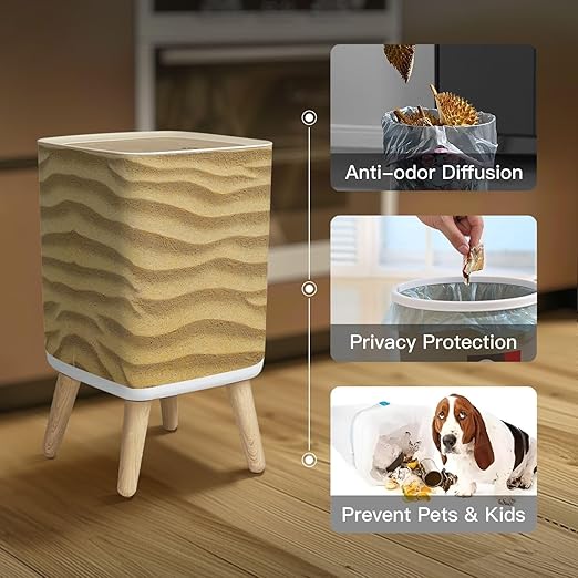 Small Trash Can with Lid Waves Sand Wastebasket with Press Cover Dog Proof Garbage Can Waste Bin for Kitchen Bathroom Nursery 2.6 Gallon