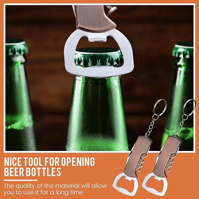 Ziliny 24 Pcs Bottle Opener Keychain Bulk Wine Bottle Beer Opener Keychain 3.27" Stainless Steel Corkscrew Waiter Corkscrew Wine Keyring Gifts for Christmas Bar Party Wedding Home (Red Bronze Color)
