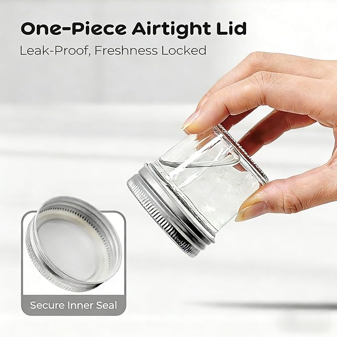 12 Pack 2 oz Small Mason Jars, Mini Glass Jars with Lids for Jam Ginger Shots Honey Spices Wedding Favors, Includes Labels, String & Handmade Tags