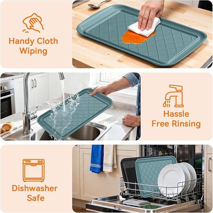 Serving Trays for Party - Set of 4, Large Serving Platters for Raw and Cooked Food, Dishwasher Safe, 17×10.5-inch Stackable Plastic Party Supplies for Grilling, BBQ, Meal Prep (Green, Black)