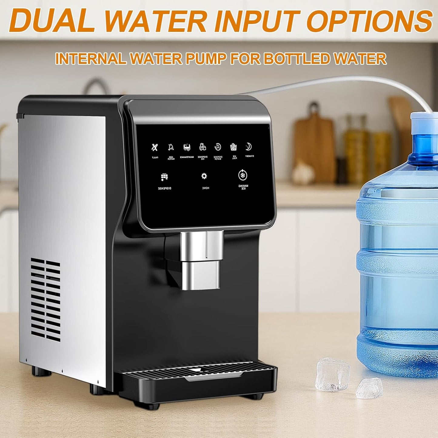 Undercounter Nugget Ice Maker with Water Dispenser – 50 lbs/Day, 5 lbs Bin, Soft Chewable Ice Machine, Self-Cleaning Stainless Steel Ice Maker for Home, Kitchen, Bar, Office