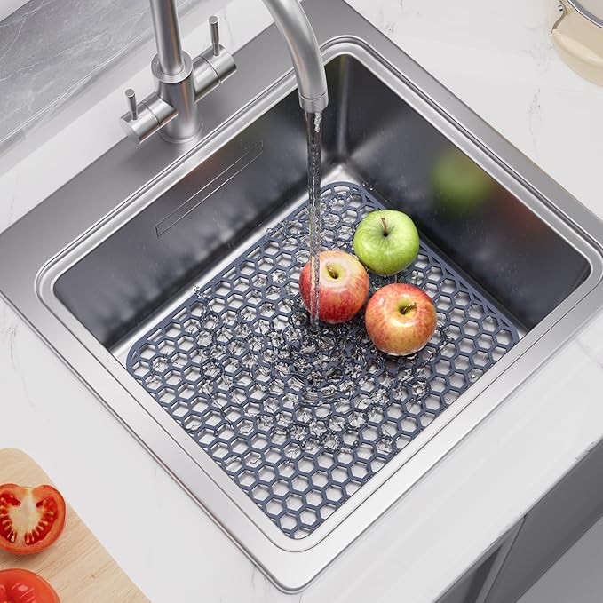 Bestjing 2 Pack 13.7"x 11.7" Silicone Kitchen Sink Protector Mat - Kitchen Grid Accessory, Non-Slip Heat Resistant Sink Grid Dry Mat for Bottom of Porcelain Stainless Steel, Dishwasher Safe
