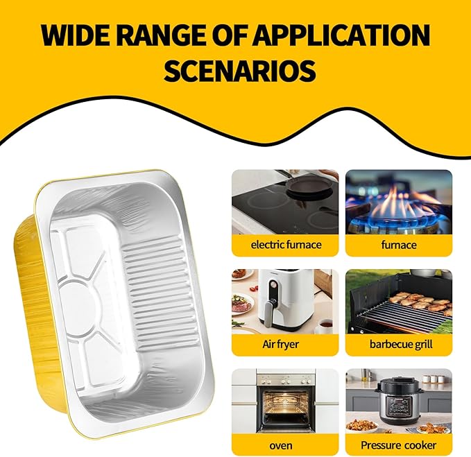 40 Pack 8.7"×6.6"×2.4" Gold Aluminum Foil Pans with Lids Heavy Duty, 3 LB Foil Food Containers with Lids, Disposable Tin Foil Pans for Baking, Meal Prep, Freezer, Heating and Takeout