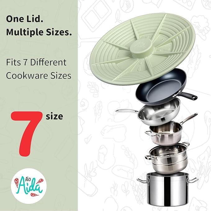 Universal Silicone Pot Lid for Pots and Pans, Food-Grade Silicone, BPA Free, Splatter Guard, Spill-Proof, Heat Resistant, Large 7–12 Inch for Frying Pans, Woks & Cookware – Green