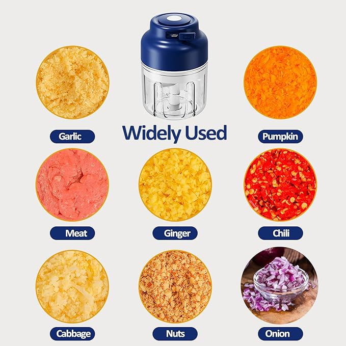 Upgrade Electric Garlic Chopper, Electric Mini Food Processor Portable Veggie Cutter Chopper, USB Rechargeable Wireless Food Chopper with 6 Blades for Mashing Garlic, Chili, Onion, Fruit, Meat Ginger