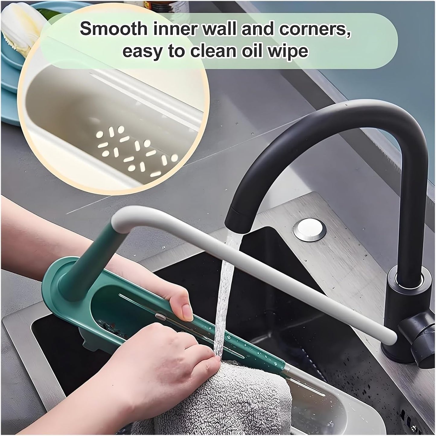 Onwddarefy Sink Storage Rack Telescopic, 2025 New Updated Telescopic Sink Storage Rack, Under Kitchen Sink Accessories Adjustable Length, Multipurpose Kitchen Sinks Organizer(Black)