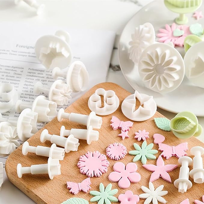 1 Set Fondant Flower Cutter,White Flower Plunger Cookie Cutter, Cake Decorating Tools,Dessert And Candy Sculpting Tools,White Baking Accessories
