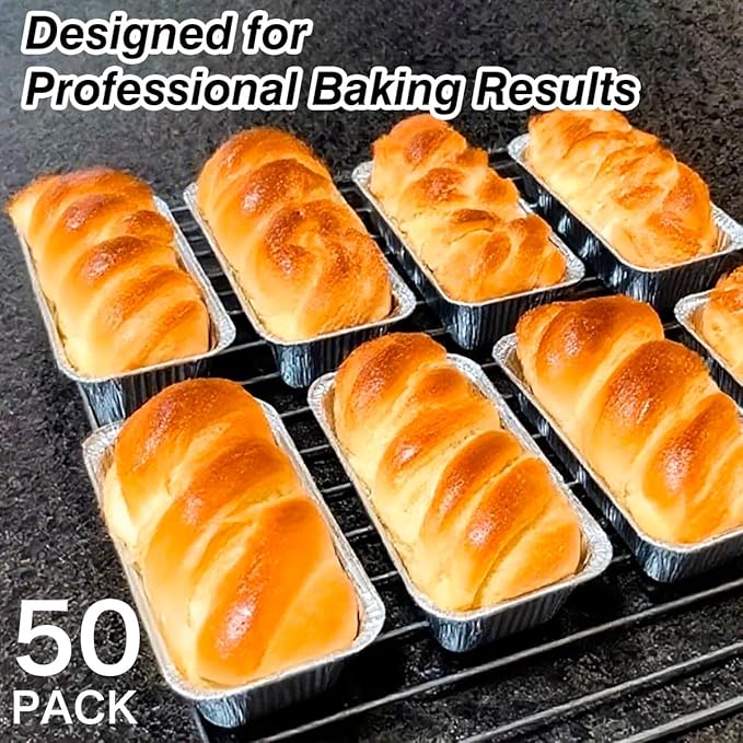 MOACOCK 50 Pack 1Lb Mini Loaf Pans, 6” x 3.5” x 2” Foil Disposable Loaf Pans, Aluminum Foil Bread Pans for Baking Homemade Cakes & Breads Holiday Treats Food Storage