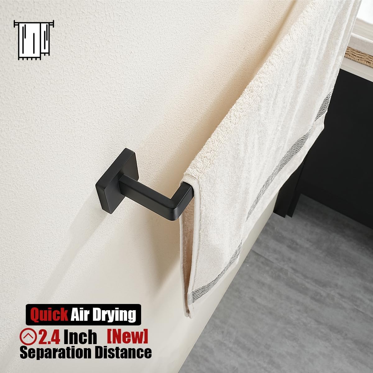JQK Black Towel Bar, Rounded Edges 26.41 Inch Towel Rack, 304 Stainless Steel Bathroom Wall Mount, Useable Length 24 Inch, TB250L24-PB