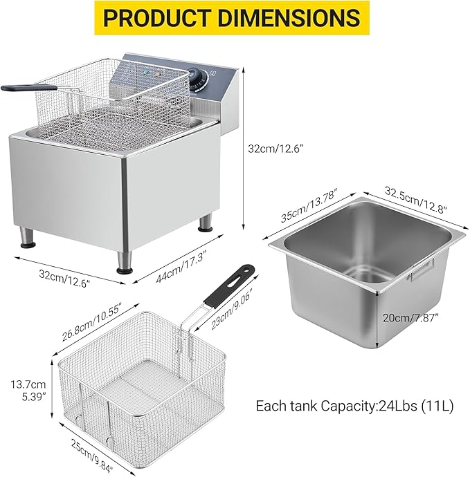 GarveeHome Commercial Deep Fryer 11 L/3.3 gal 1700W,110V|6 LB Basket with 304 Stainless Steel & Rapid Heating System | Splash Guard Lid for Restaurant, Food Truck, Home Kitchen