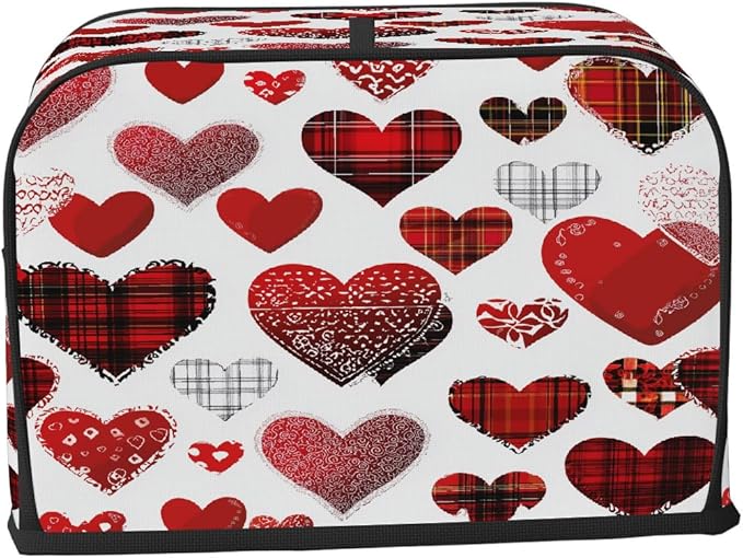 2 Slice Toaster Cover,Valentine's Day Buffalo Heart Small Kitchen Appliance Bread Machine Cover with Pockets,Dust & Fingerprint Protection