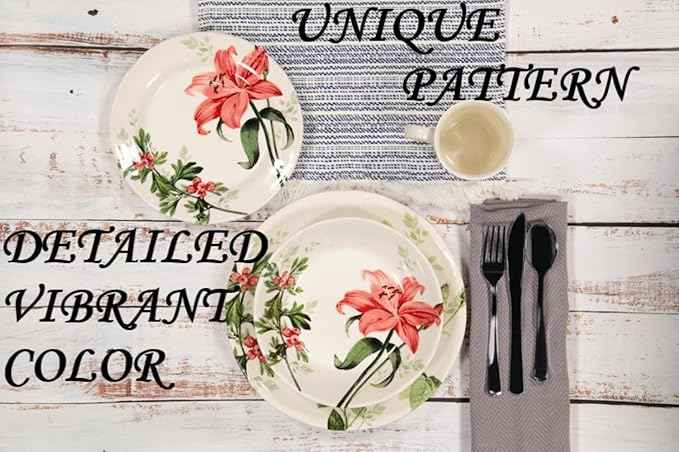 Tudor Royal 12-Piece Round Porcelain Dinnerware Set, Service for 6, Rosemary,Summer Flowers, Plates Bowls Dishes, Glossy, Premium Quality Dish Set, Unique Pattern
