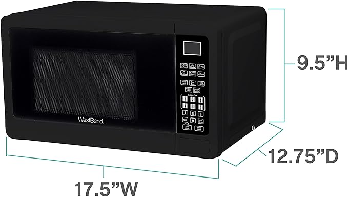 West Bend Microwave Oven 700-Watts Compact with 6 Pre-Set Cooking Settings, Speed Defrost, Electronic Control Panel and Glass Turntable, 0.7 Cu.Ft., Black