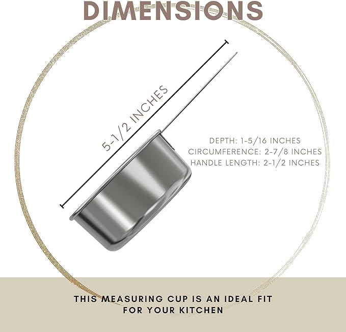 1/2 Cup Stainless Steel Measuring Cup | Sturdy Metal 125 ml | 125 cc | 4 oz | Single Cup for Wet and Dry Ingredients | Great for use as 1/2 Cup Dog Food Scoop - 12 PK