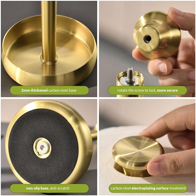 simpletome Paper Towel Holder Countertop Keep It Rolled Up Weighted Base (Light Gold)