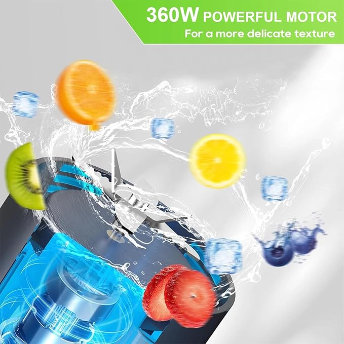 Portable Blender: 360W High-Power Motor, 6000mAh Long-Lasting Battery, 23oz Travel Smoothie Maker with Anti-Jam Blade, BPA-Free for Shakes & Ice Crushing,Fresh Fruit Juice/Smoothie, Home Use 【Black】