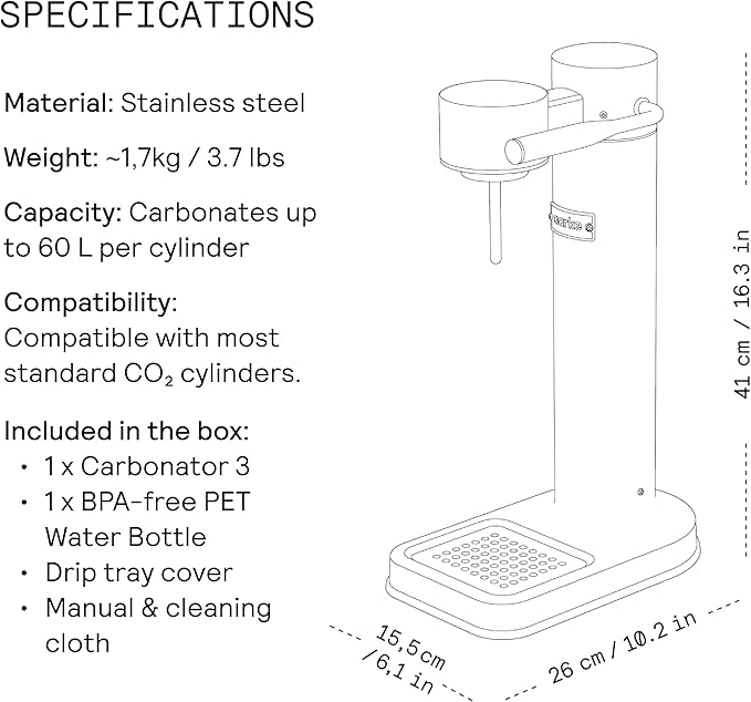 Aarke Carbonator lll, Sparkling & Carbonation Water Machine, Stainless Steel with PET BPA-Free Reusable Bottle Volume 1L/34 fl oz (Burgundy)