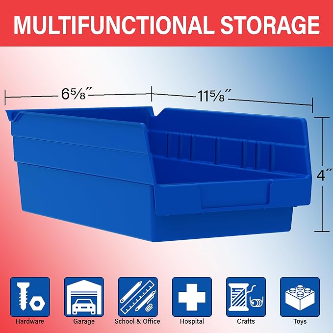Akro-Mils 30130 Plastic Shelf Bins, Heavy Duty Storage Bins for Garage, Closet, and Drawer Organization, 12" x 6-1/2" x 4", Clear, 12-Pack