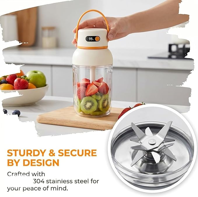 Portable Electric Juicer Cup with Zero Cord Hassle, USB-C Rechargeable Multifunctional Portable Juicer Cup for Smoothies, Protein Shakes, Travel, Gym & Office (1000ML)