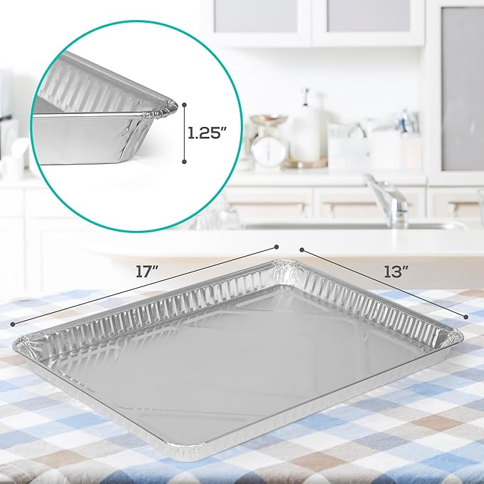 PLASTICPRO Aluminum Pans 20 Pack Disposable Cookie Sheets 13 x 17 Baking Pans Premium Quality Heavy Duty Sheet Pans