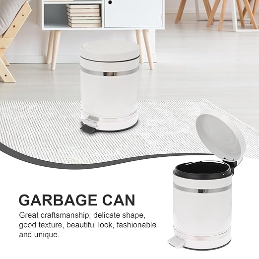 Pedal Trash Can with Lid, 12l Iron Garbage Bin for Bedroom and Office, European Style Wastebasket with Roman Pattern Cover, Home Use