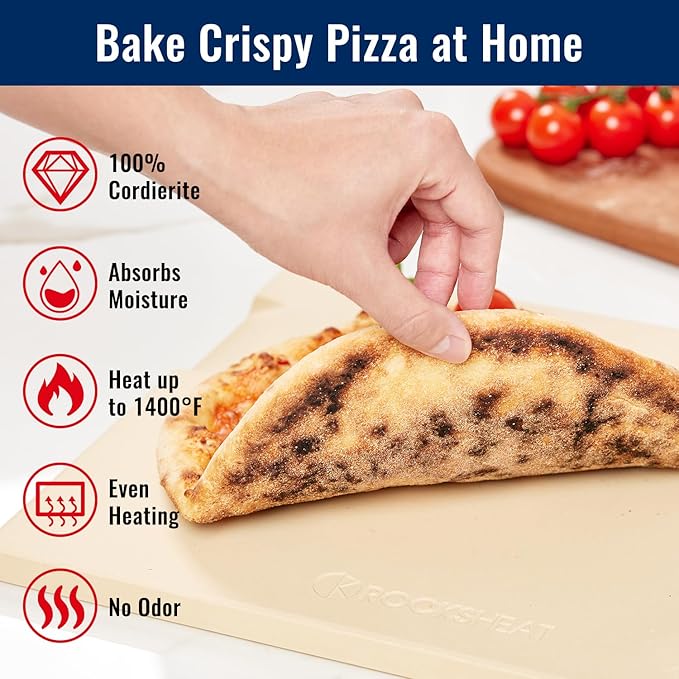 Pizza Stone for Oven and Grill, 15x12 Inch Cordierite Baking Stone with 4 Built-in Handles, 7.4lbs Heavy Duty Thermal Shock Resistant for Crispy Crust Pizza Bread Cookies BBQ