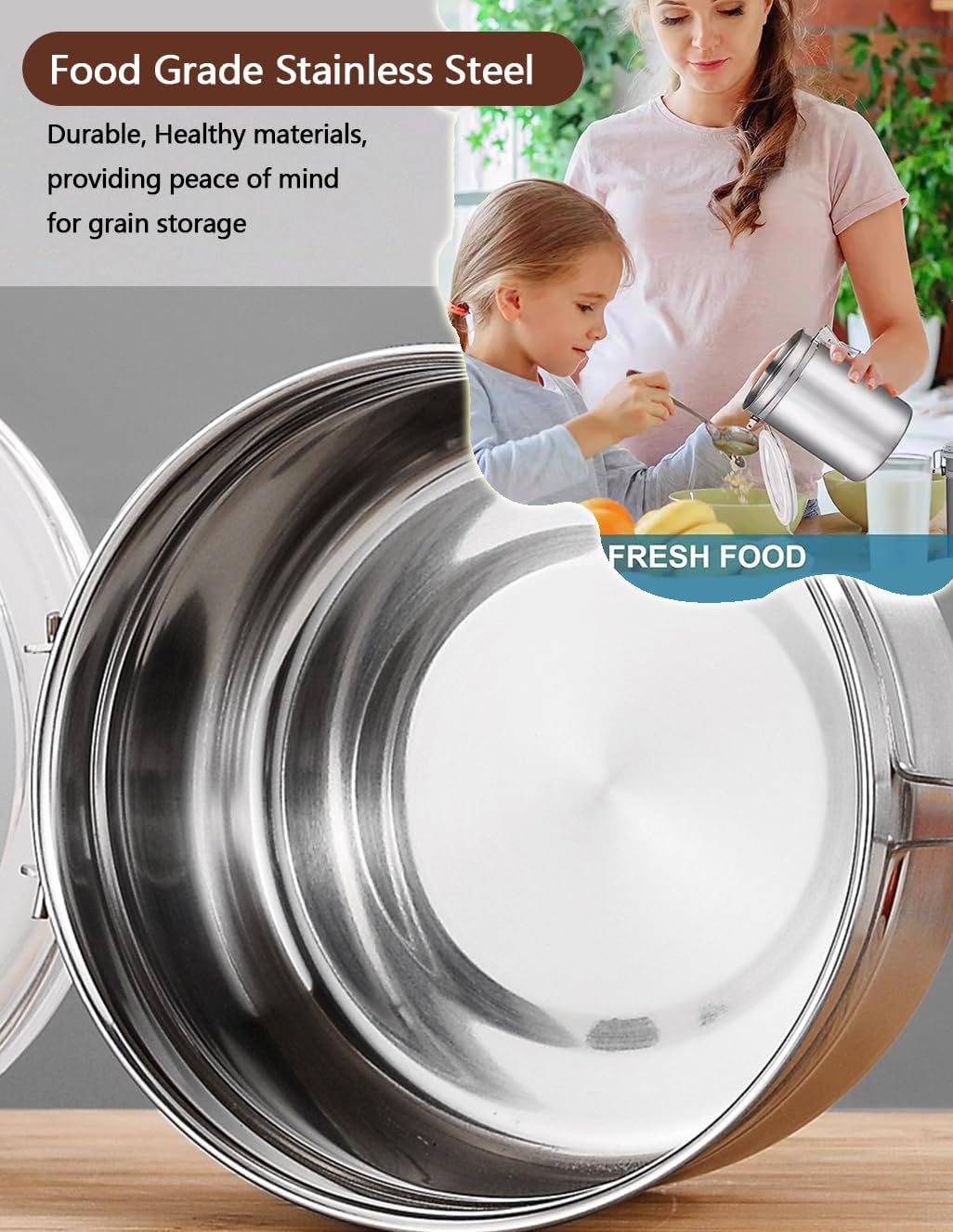 Stainless Steel Food Container with Clear Lids Airtight Storage Container Stackable Small Canisters Kitchen Pantry Storage for Cereal, Snacks, Candy, Herbs, Spices, Sugar, Tea (Silver)