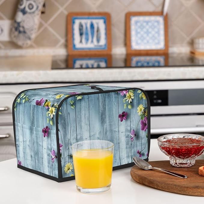 Blue Wood Texture Toaster Cover, 2 Slice, Dust-Proof, Washable, with Top Handle