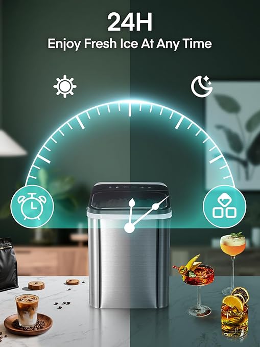 Nugget Ice Maker Countertop, 40lbs/24H Chewable Pellet Ice Machine with Self-Cleaning, Ready in 6 Minutes, Portable Ice Makers with Basket and Scoop for Home, Kitchen, Office (Silver)