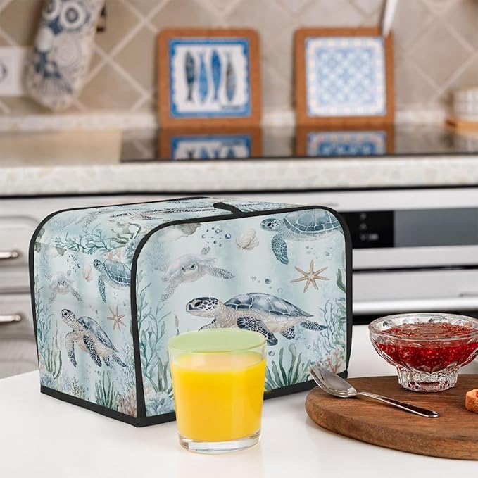 2 Slice Toaster Cover,Ocean Sea Turtles Small Kitchen Appliance Bread Machine Cover with Pockets,Dust & Fingerprint Protection