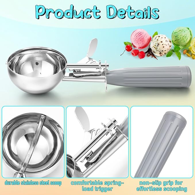 Reallnaive 8 Pcs Release Cookie Scoops Ice Cream Scooper with Trigger Release Portion Scoop Stainless Steel for Portion Control, Baking Food, Cookie Dough (4 oz,Gray)