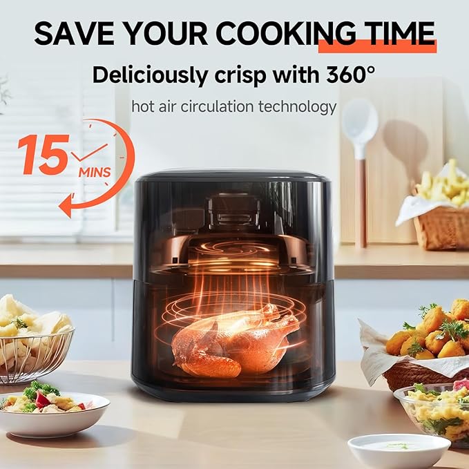 QIDO Air Fryer 8-in-1 with 5.5 QT Capacity,180°-450°F Precision Heating, AirFry, Roast, Broil, Reheats,Dehydrates, Easy-View Window, Features Shake Reminder, Large Touch Display with Auto Menus, Black