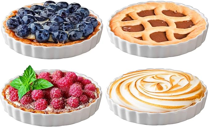 FEOOWV White Round Porcelain Quiche Pan -Non-Stick- Perfect for Baking Tart Pies and Chicken Pot Pie-Dishwasher,Dish Microwave and Oven Safe (7inch)