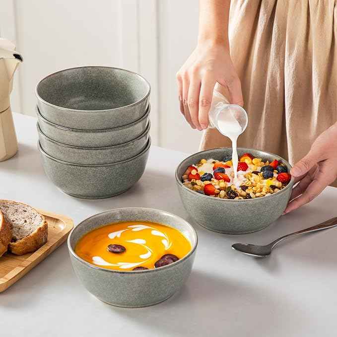 vancasso ANYA 24 Pieces Plates and Bowls Set, Stone Grey Dinnerware Sets, Reactive Glaze Dishes Set for 6, Ceramic Dishware Sets Kitchen Dinner Set, Microwave & Dishwasher Safe