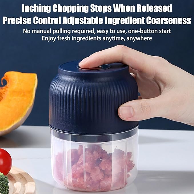 Electric Garlic Chopper, Rechargeable Cordless, Mini Portable Veggie Chopper with 2 Blades And Usb, Electric Garlic Masher for Mashing Onion Garlic Chili Ginger Fruits(White)