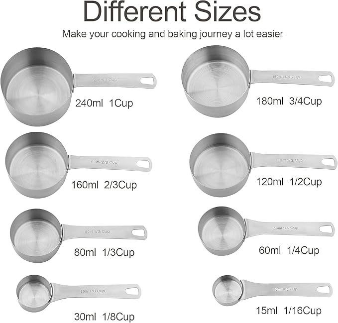 Measuring Cups Set, 18/8 Stainless Steel Measuring Cups for Kitchen and Baking Measure Cups Set of 8
