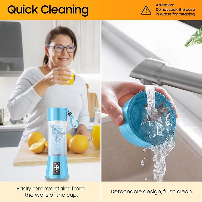 Cordless Portable Personal Size Blender - Mini Blender Make Smoothies and Shakes, 380Ml BPA Free Travel Cup, Powerful Blending Suit in Office/Home/Gym, Mother's Day