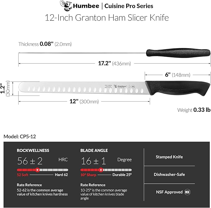 Carving Knife 12-Inch with Razor Sharp Granton Edge for Turkey, Ham, Meat Slicing and Cutting – NSF Certified, German Stainless Steel Blade, Black