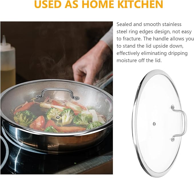 Luxshiny 13 Inch Tempered Glass Pot Lid with Heat Resistant Handle - Thickened Transparent Pan Cover for Frying Pans Woks and Cast Iron Skillets - Visual Cooking with Anti-Drip Design
