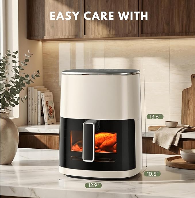 Airfryer 12-in-1,Large Air Fryer 6QT, Square Airfryers Non Toxic, Cooking, Fries, Custard, Chicken Wings, Sea Food, Vegetabels, Nonstick & Easy-Clean Basket, Beige